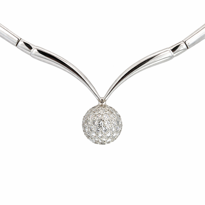 Diamond Pavé Sphere Pendant Necklace in 18K White Gold