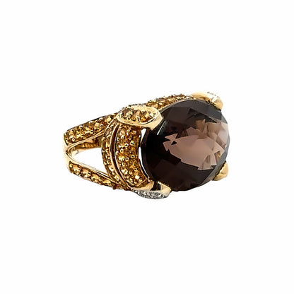14K Yellow Gold Smoky & Yellow Topaz with Diamond Accents Ring