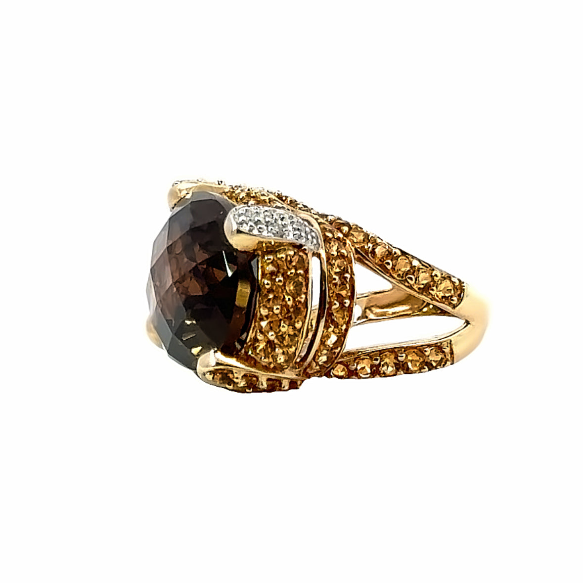14K Yellow Gold Smoky & Yellow Topaz with Diamond Accents Ring