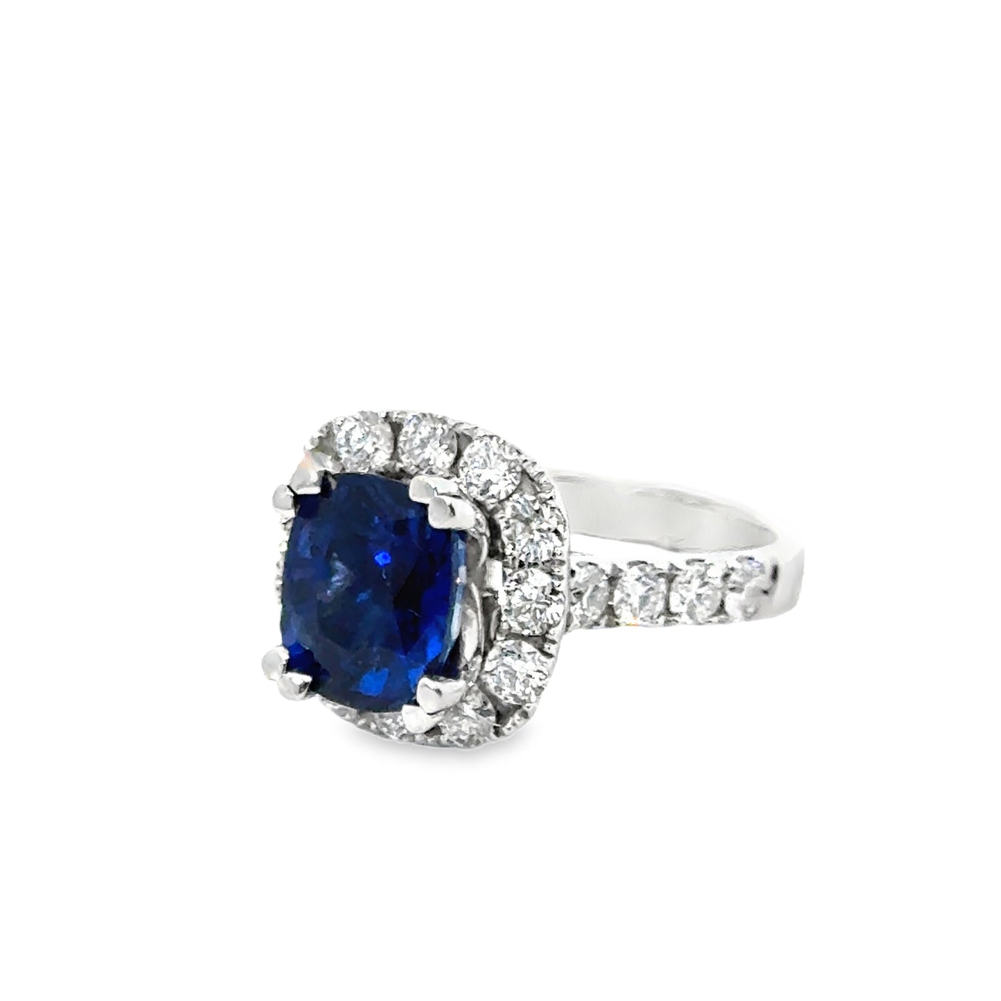 14K White Gold Royal Blue Sapphire and Diamond Statement Ring GIA Certified