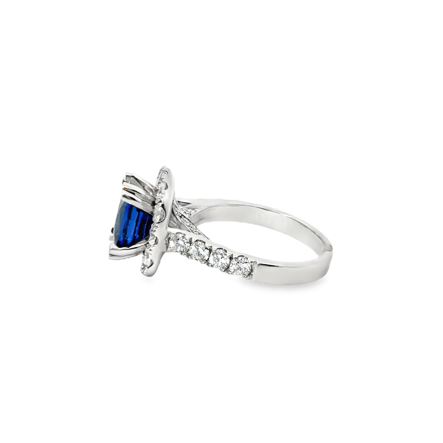 14K White Gold Royal Blue Sapphire and Diamond Statement Ring GIA Certified
