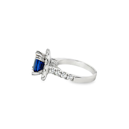 14K White Gold Royal Blue Sapphire and Diamond Statement Ring GIA Certified