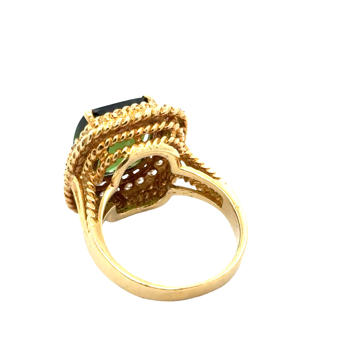 18K Yellow Gold Green Tourmaline & Diamond Rope-Design Ring