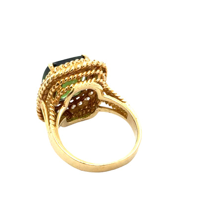 18K Yellow Gold Green Tourmaline & Diamond Rope-Design Ring