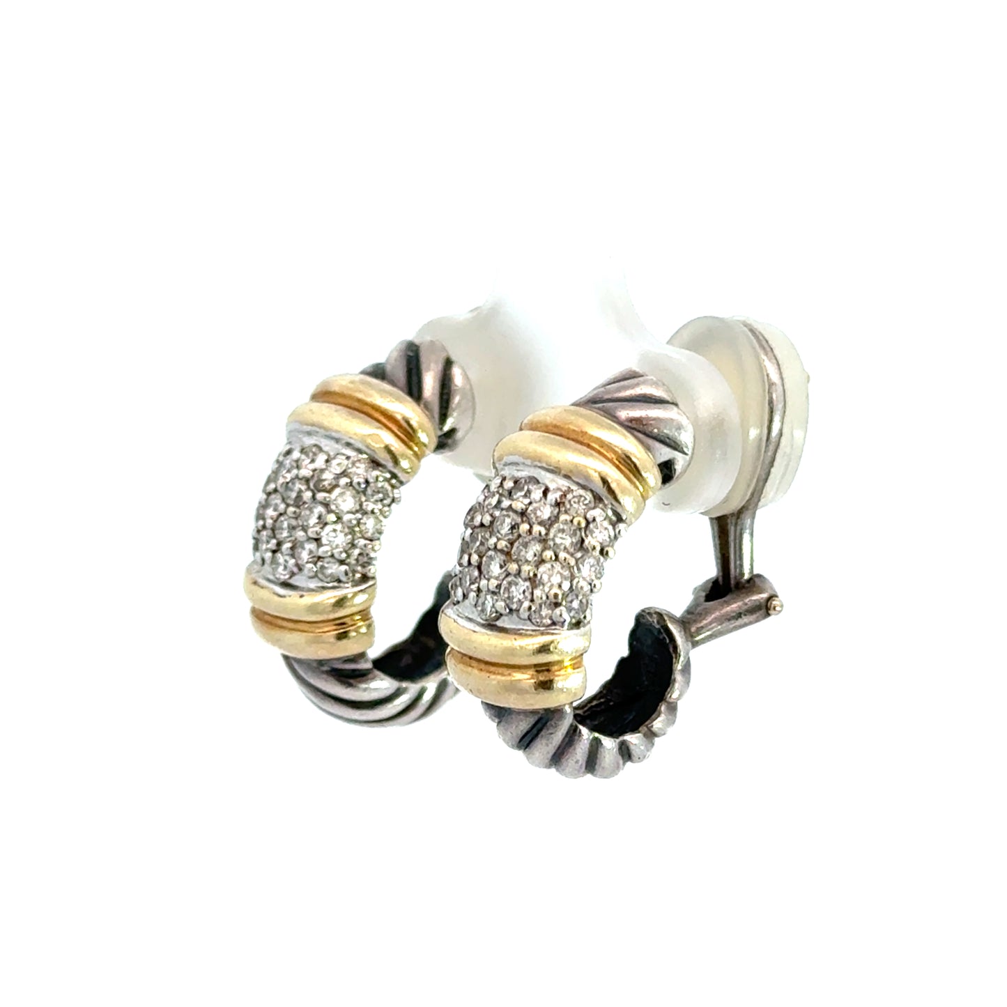 David Yurman Diamond Pavé Hoop Earrings – Sterling Silver & 18K Yellow Gold