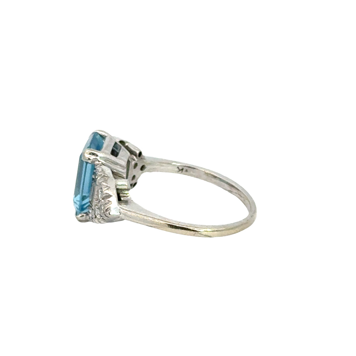 Elegant Aquamarine and Diamond Ring in 14K White Gold, Emerald Cut Center