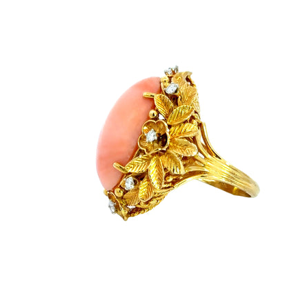 18K Luxury Coral and Diamond Encrusted Ring