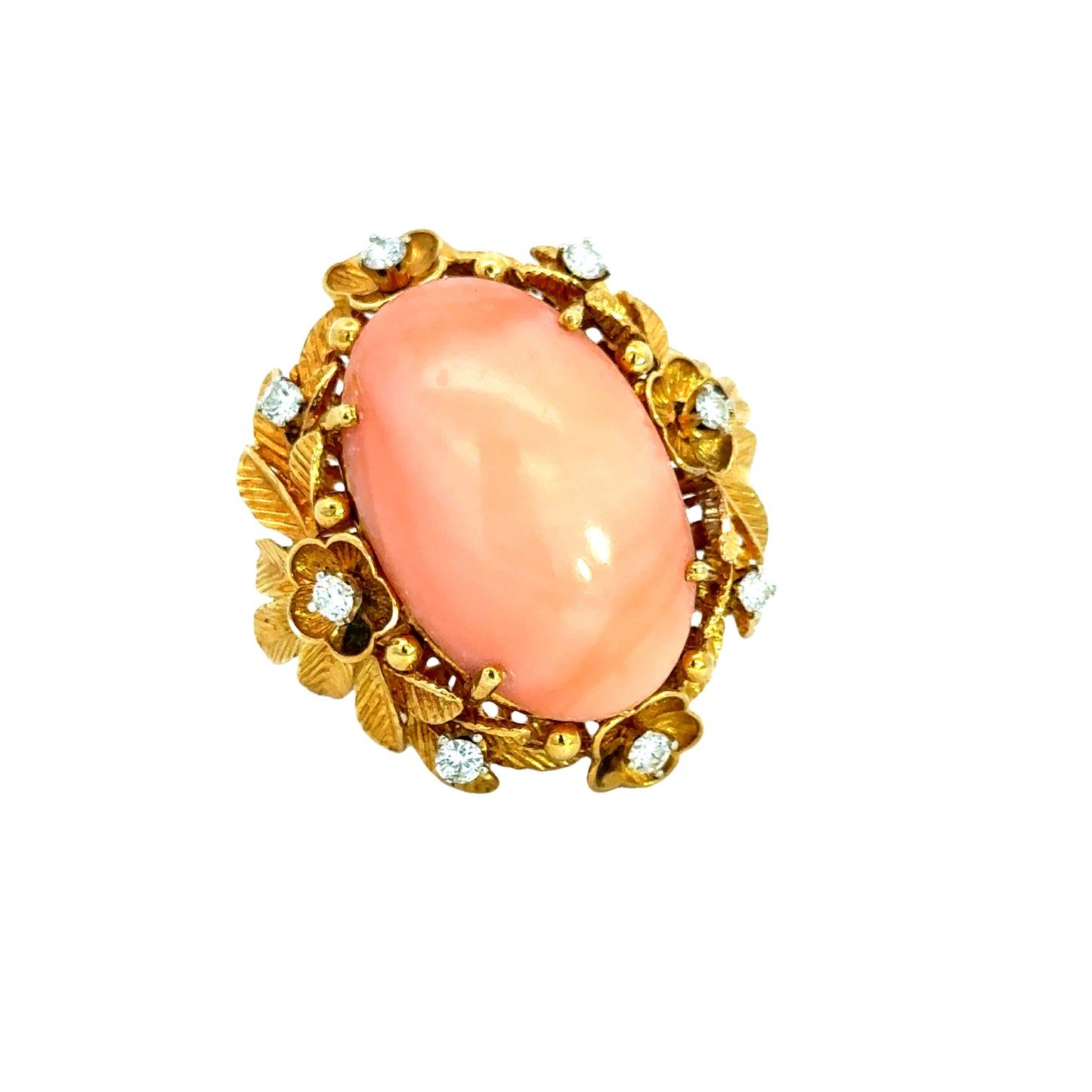 18K Luxury Coral and Diamond Encrusted Ring