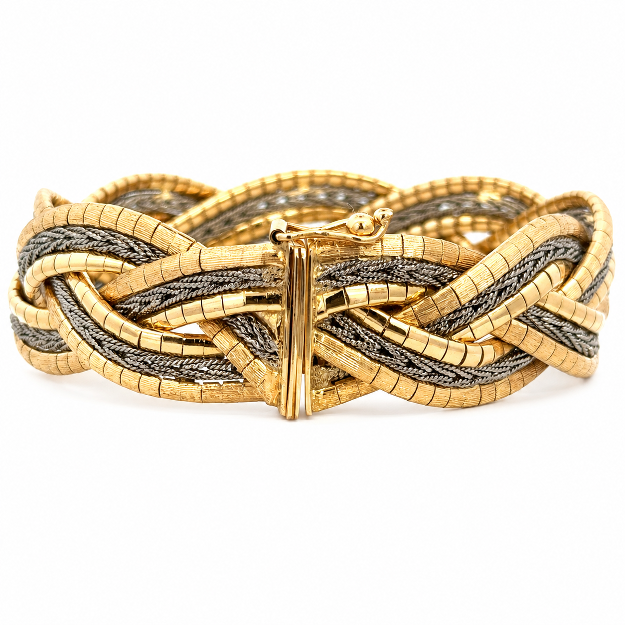 Vintage Retro 18K Rose & White Gold Braided Bracelet