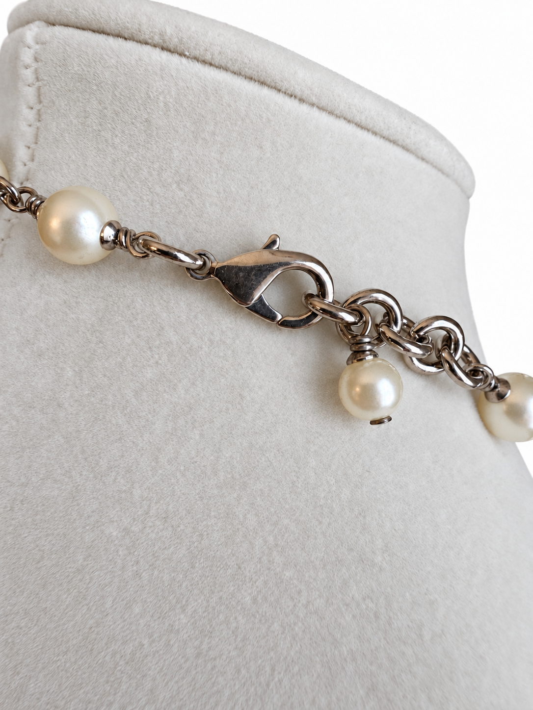CHANEL A36121 Long Glass Pearl & Crystal Five CC Sautoir Necklace 42” with Original Box