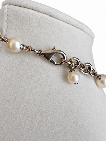 CHANEL A36121 Long Glass Pearl & Crystal Five CC Sautoir Necklace 42” with Original Box