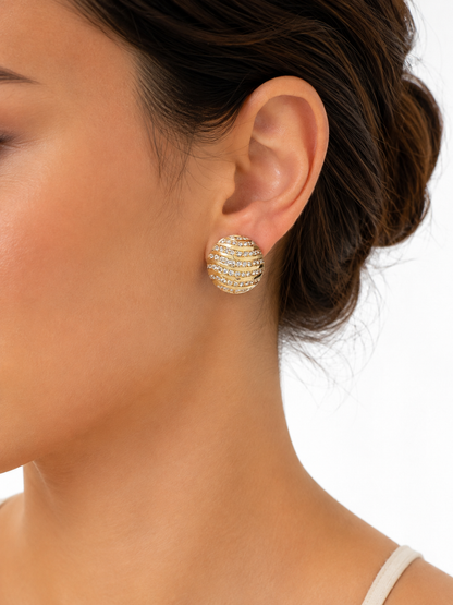 14K Yellow Gold Diamond Dome Clip-On Earrings