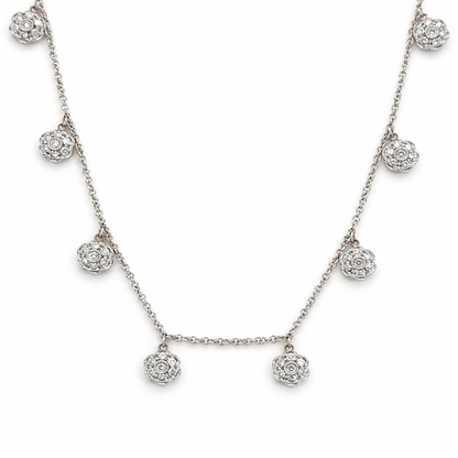 18K White Gold Dangling Diamond Flower Necklace