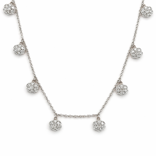18K White Gold Dangling Diamond Flower Necklace