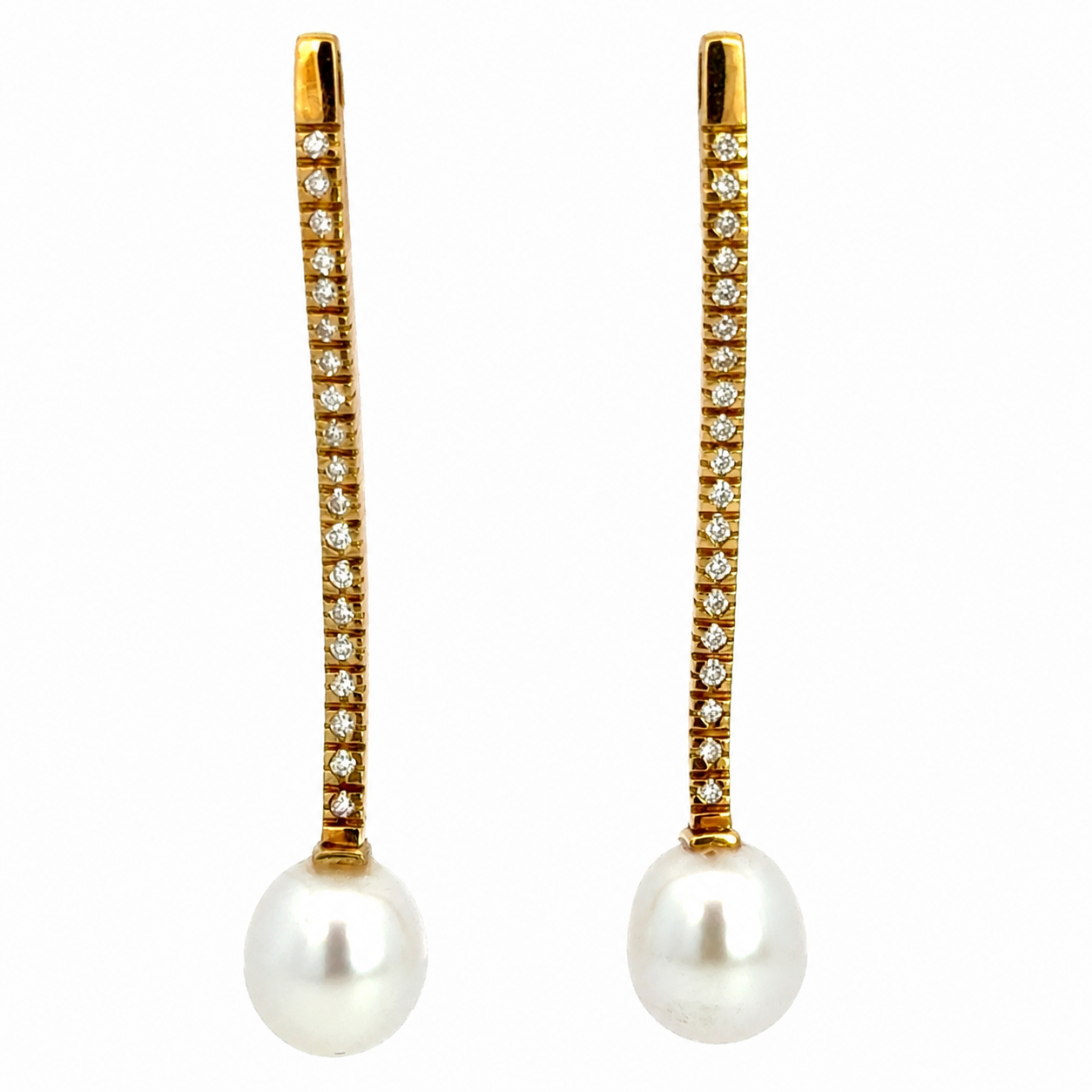 ASBA 18K Gold Diamond Bar Drop Earrings with Oval Pearls