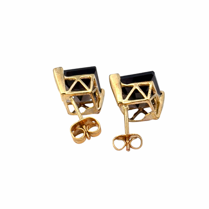 Vintage Yellow Gold Smoky Topaz Stud Earrings