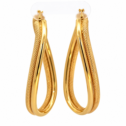 MILOR 14K Yellow Gold Polished & Textured Hoop Earrings — Made in Italy