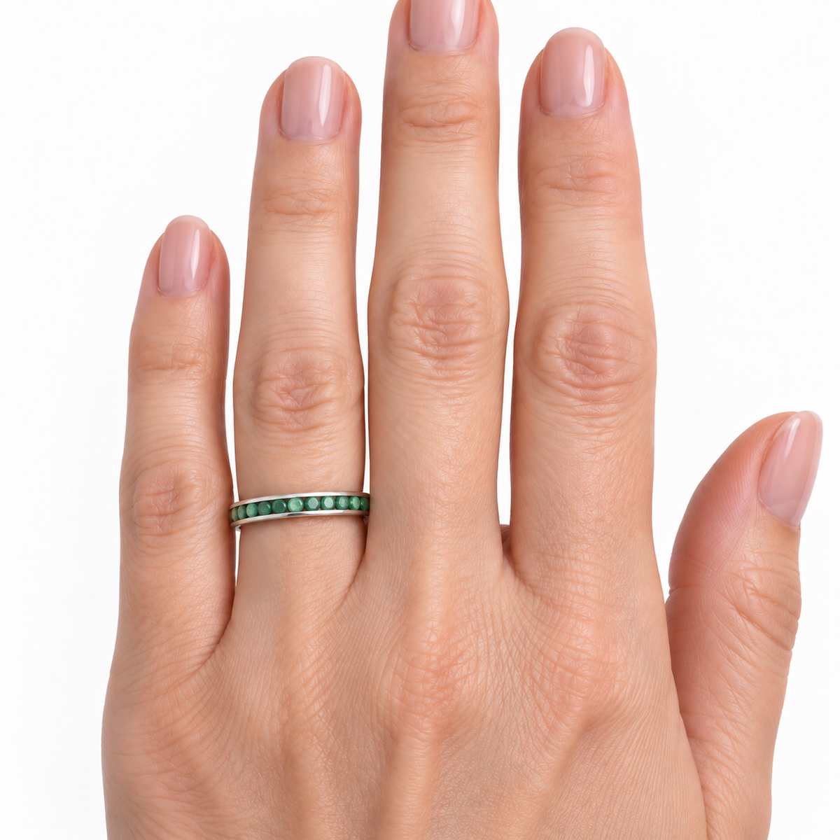 14K White Gold Channel-Set Emerald Ring