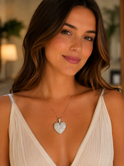 Large ICEBOX Diamond Heart Pendant 14K White Gold