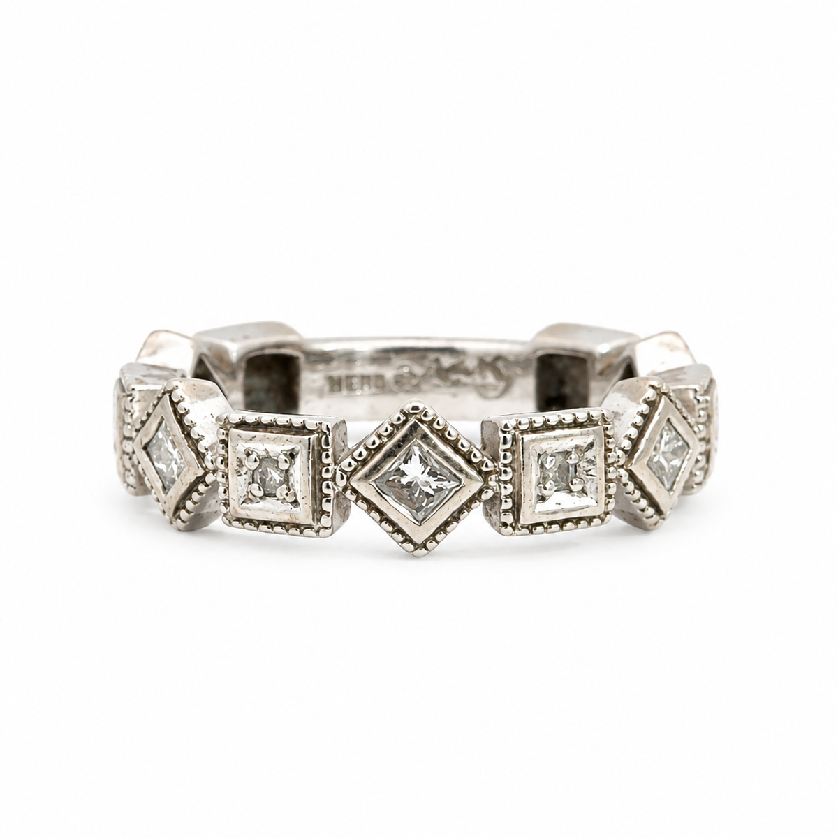 Herb 14K White Gold Diamond Geometric Band Ring
