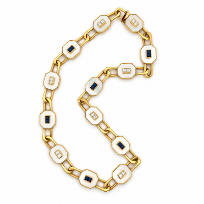 14K Yellow Gold Mother-of-Pearl, Diamond & Sapphire Convertible Necklace — Long Strand, Double Strand or Two Separate Necklaces
