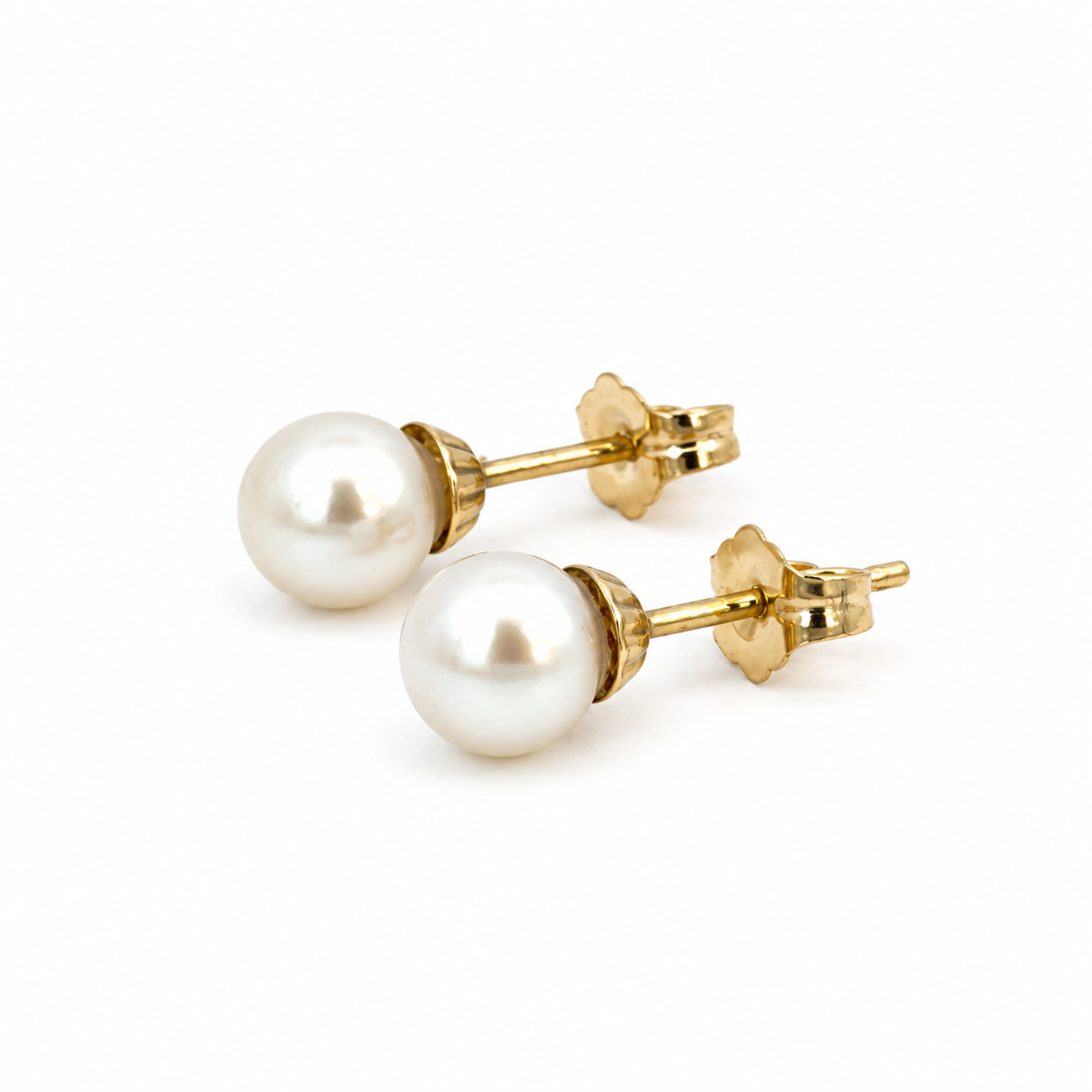 Yellow Gold Cream Pearl Stud Earrings