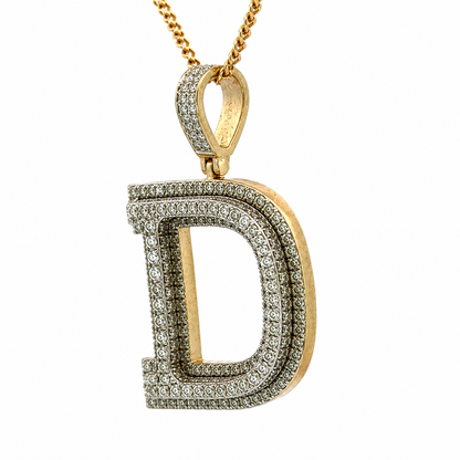 Diamond Initial Pendant Letter D in Yellow Gold