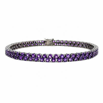 White Gold Round Amethyst Tennis Style Bracelet Estate Jewelry