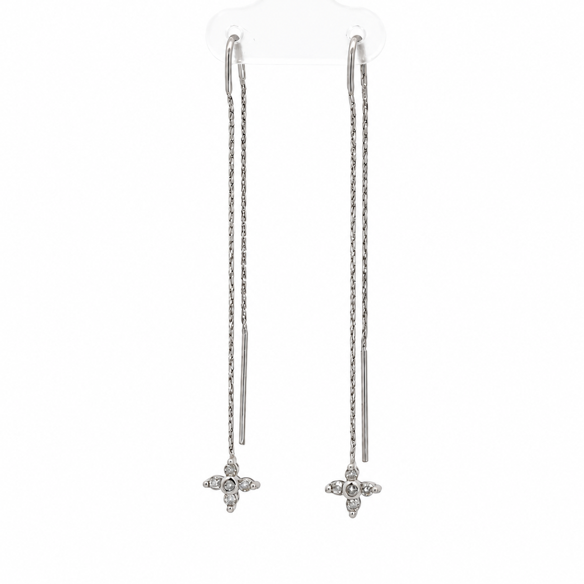 14K White Gold Diamond Star Threader Earrings