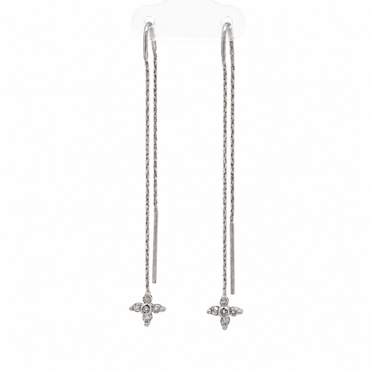 14K White Gold Diamond Star Threader Earrings