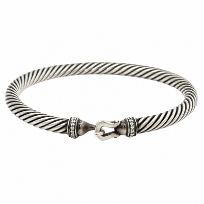 David Yurman Diamond Buckle Classic Cable Bracelet Sterling Silver 7” 5mm