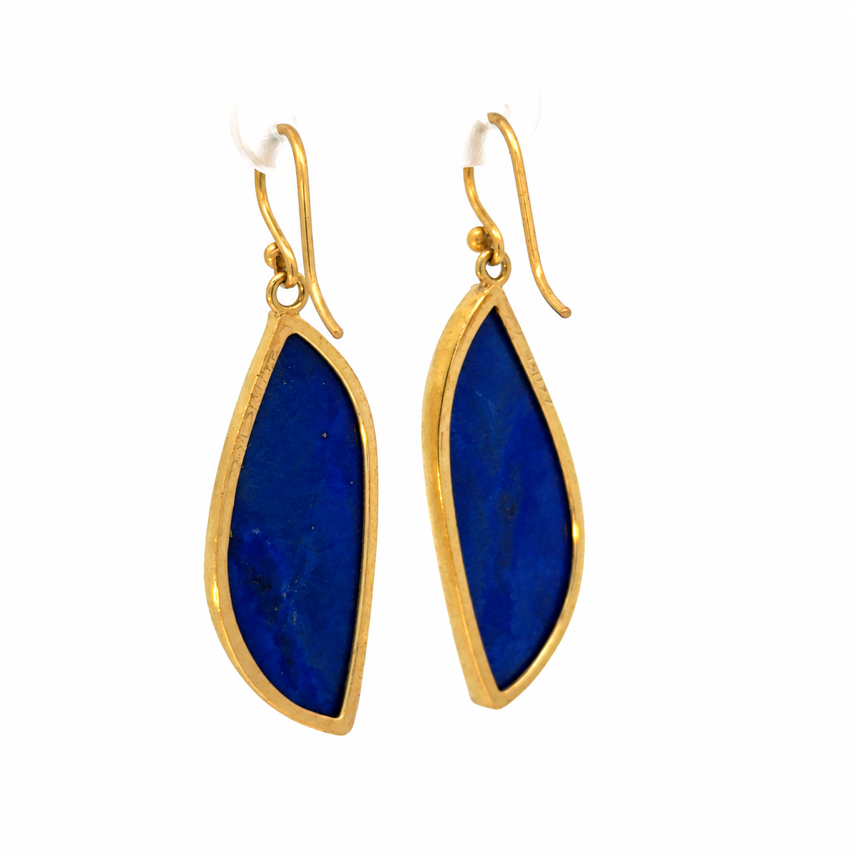 18K Yellow Gold Lapis Lazuli Leaf-Shape Long Drop Earrings