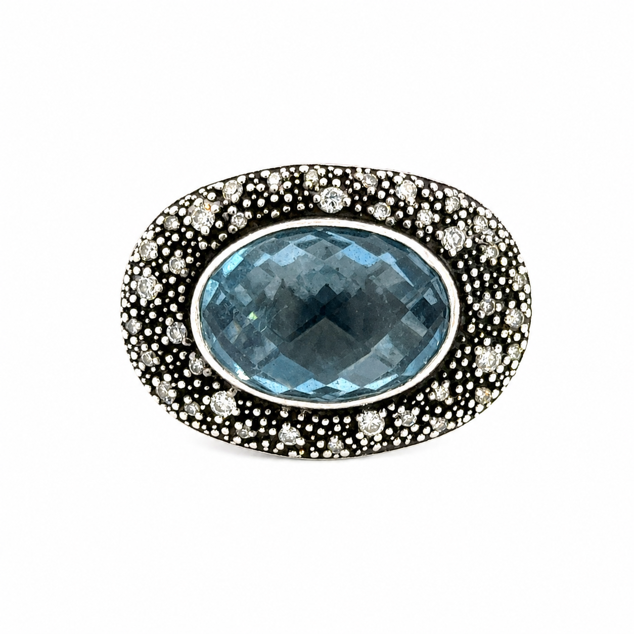 David Yurman Midnight Mélange Blue Topaz & Diamond Sterling Silver Ring – Size 6