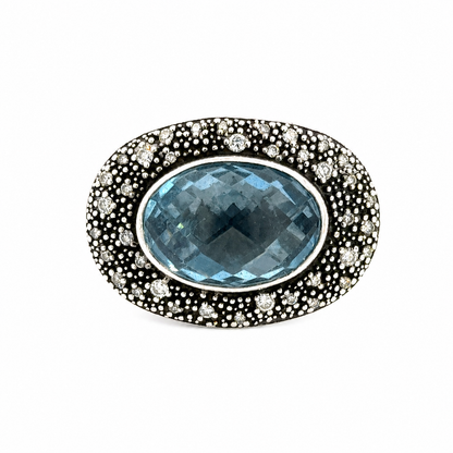 David Yurman Midnight Mélange Blue Topaz & Diamond Sterling Silver Ring – Size 6