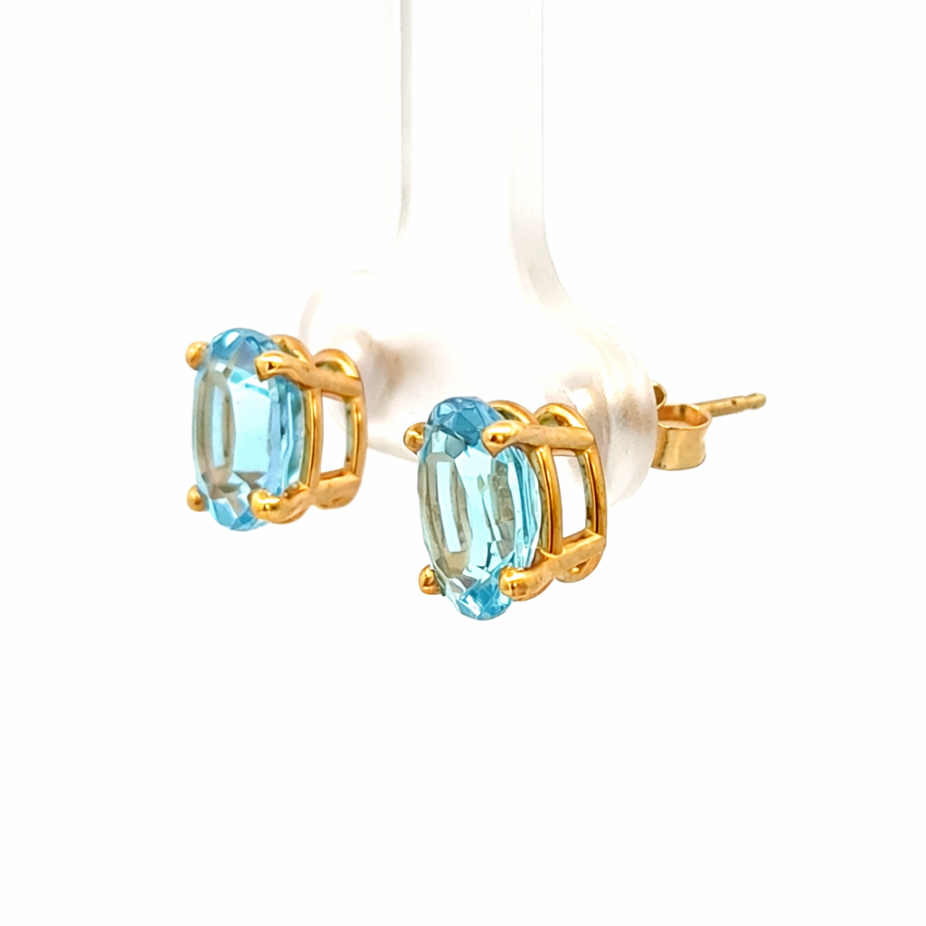 14K Yellow Gold Aquamarine Stud Earrings