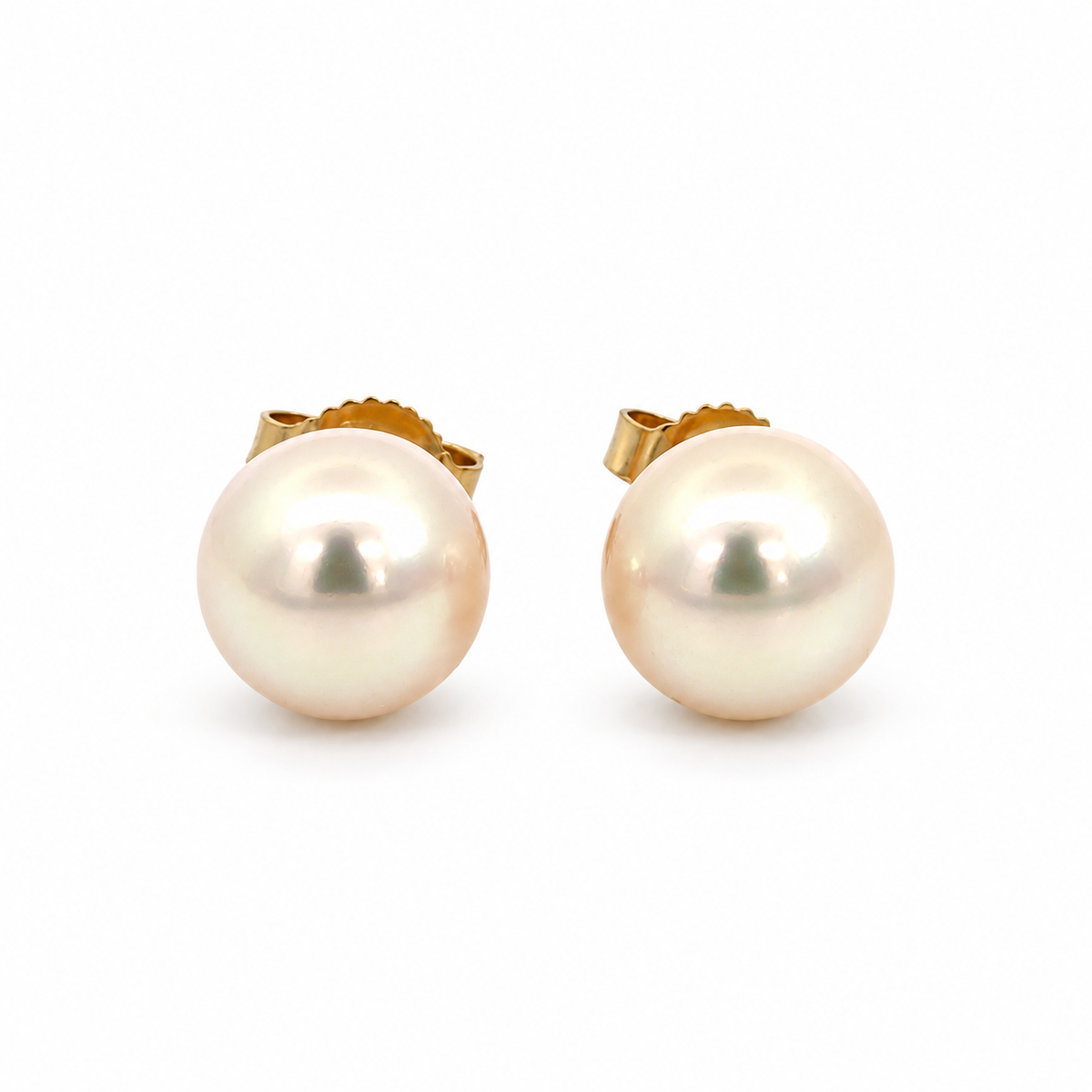 14K Yellow Gold 8mm AAA Pearl Stud Earrings