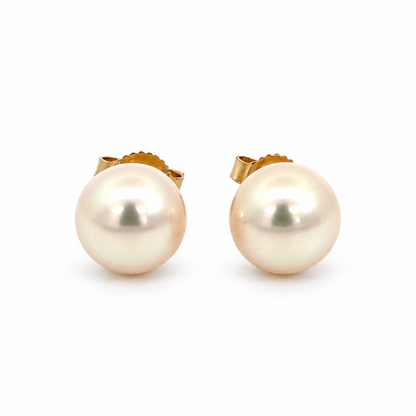 14K Yellow Gold 8mm AAA Pearl Stud Earrings