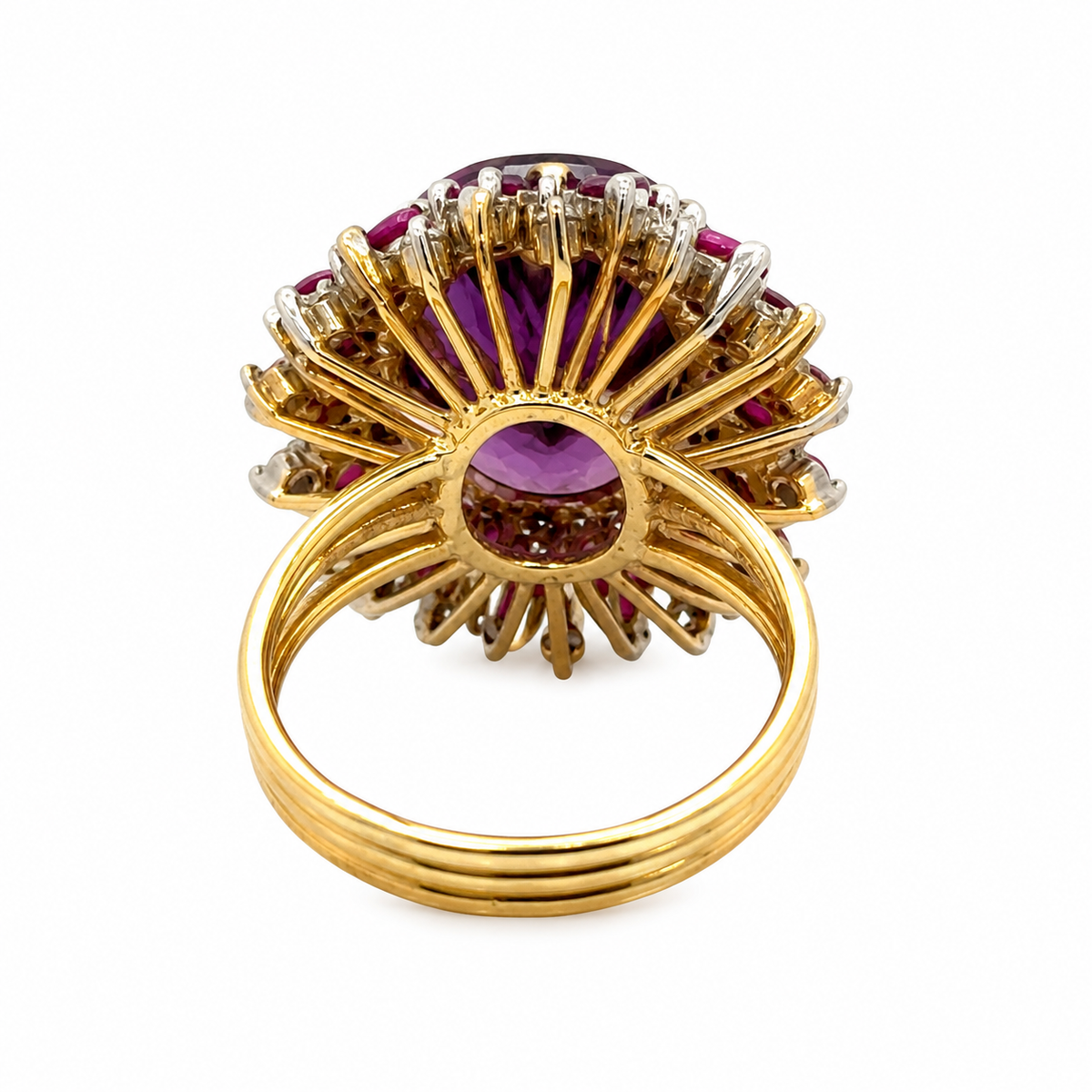 14K Yellow Gold Amethyst, Ruby & Diamond Dome Ring