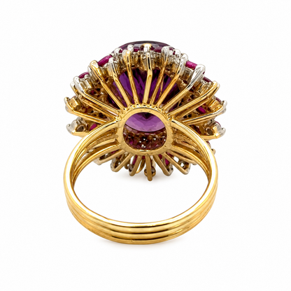 14K Yellow Gold Amethyst, Ruby & Diamond Dome Ring