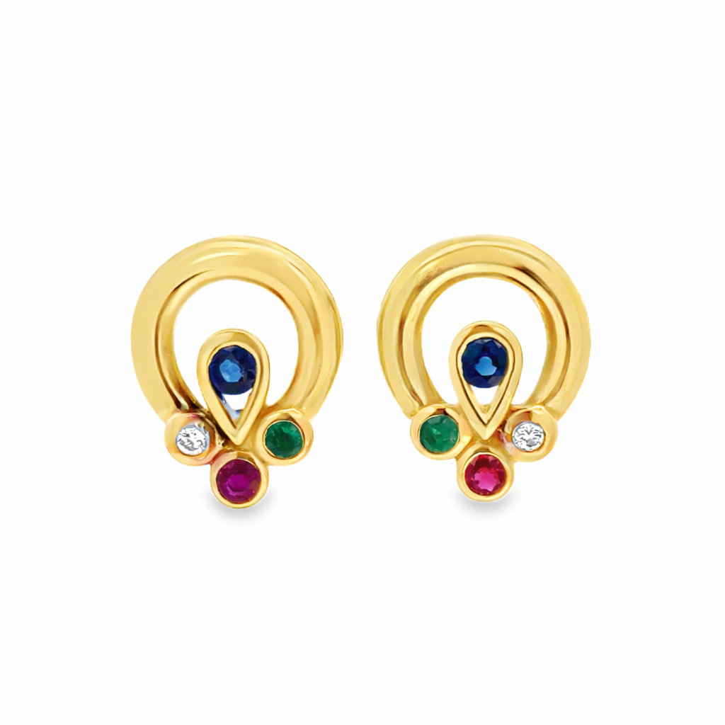18K Yellow Gold Multi-Gemstone Earrings