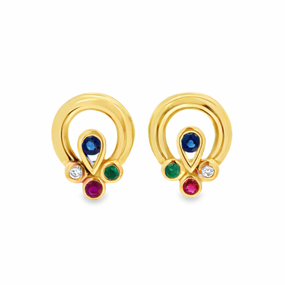 18K Yellow Gold Multi-Gemstone Earrings