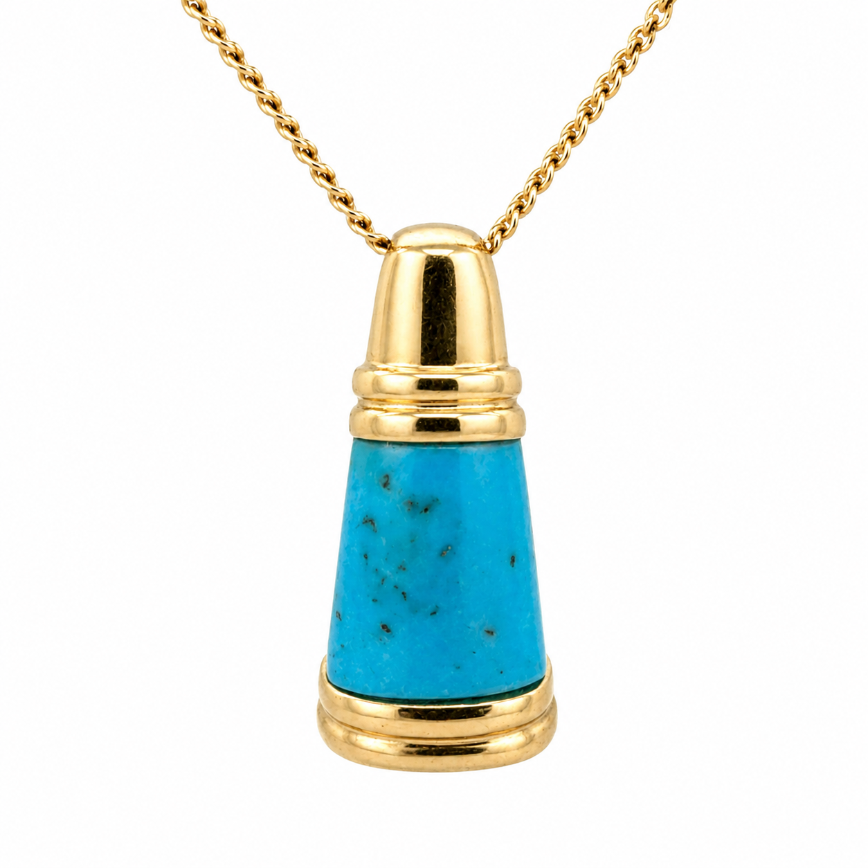 14K Yellow Gold Turquoise Pendant Elegant Tapered Design