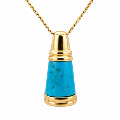 14K Yellow Gold Turquoise Pendant Elegant Tapered Design