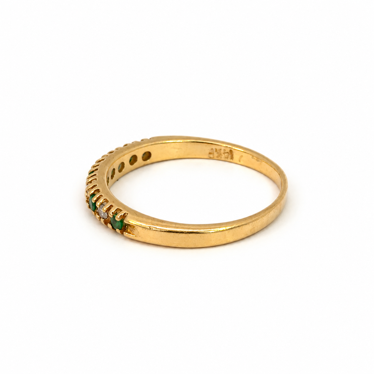 14K Yellow Gold Emerald and Diamond Stacking Ring