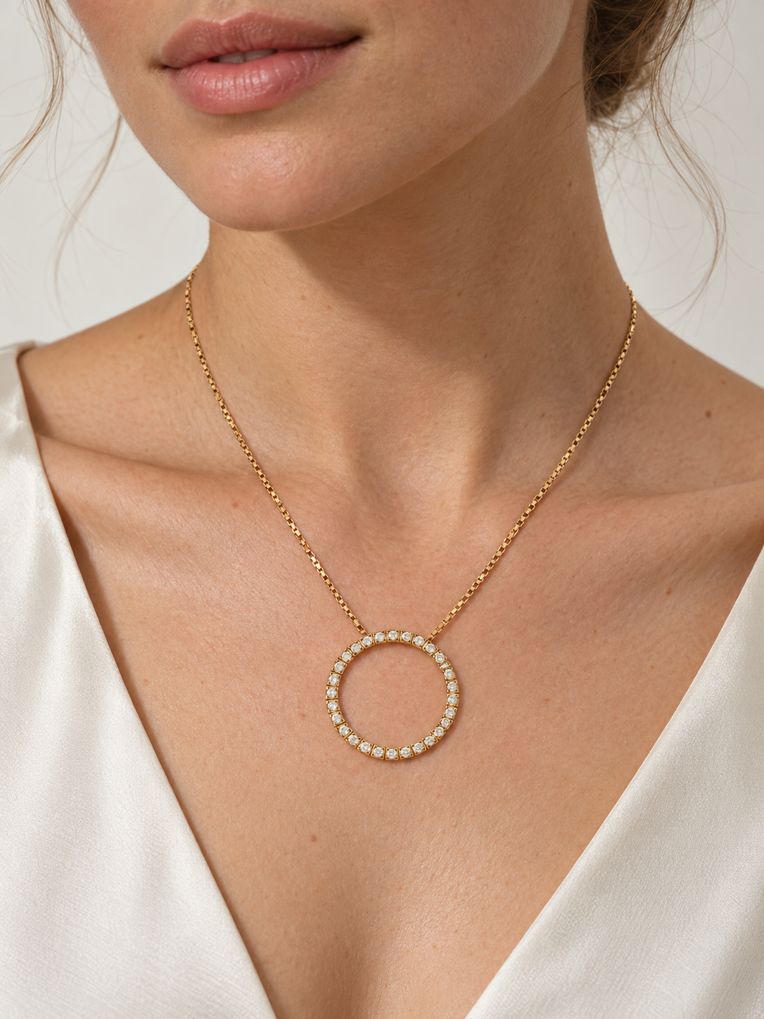 14K Yellow Gold Diamond Open Circle Necklace
