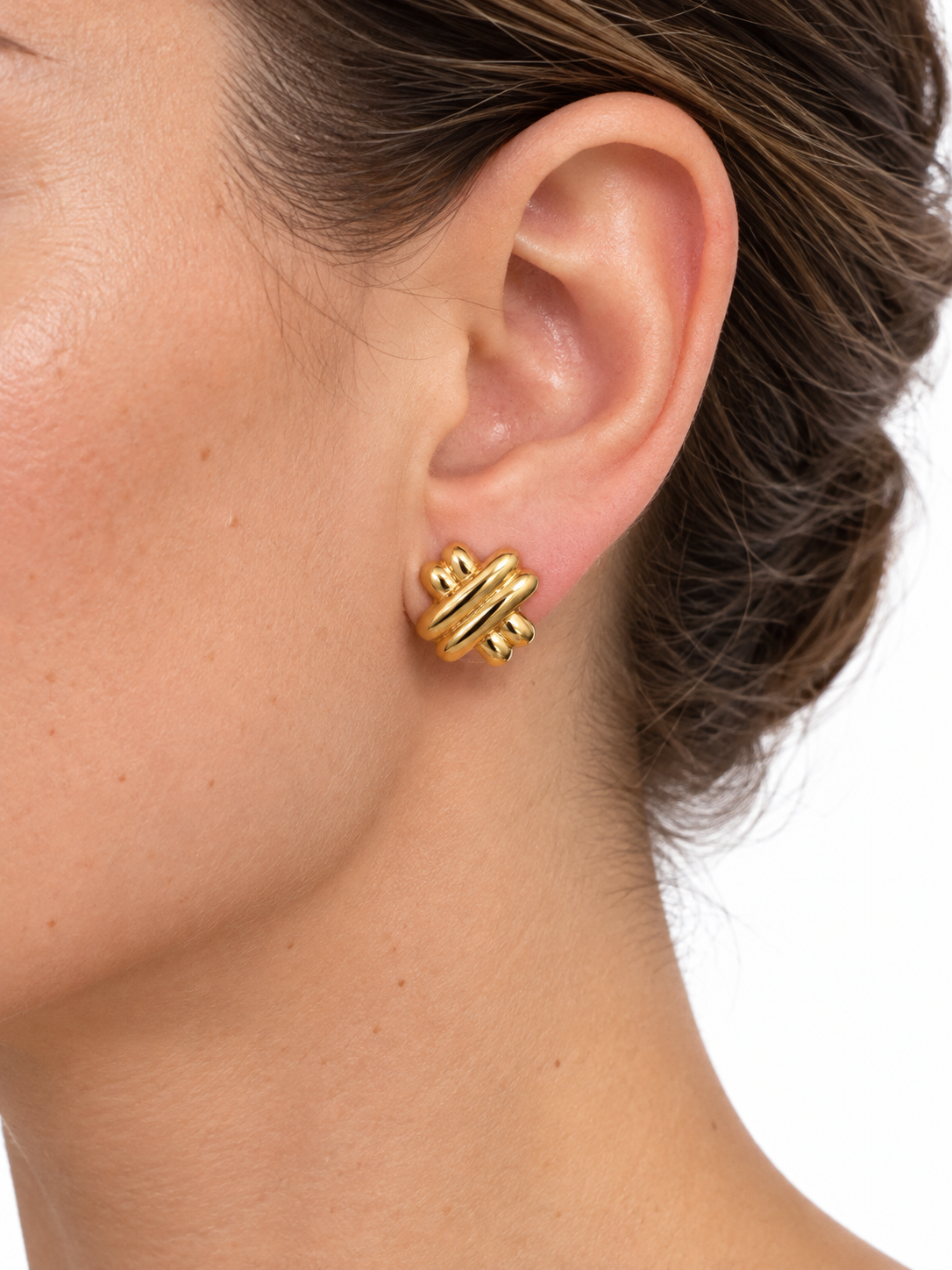 14K Yellow Gold X-Shape French Clip Earrings