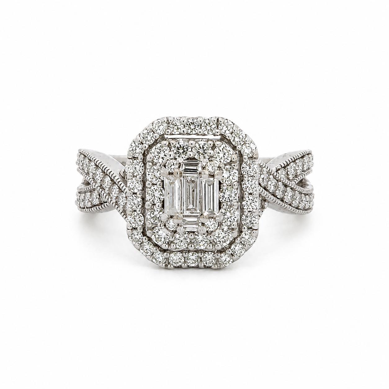 14K White Gold Diamond Double Halo Ring