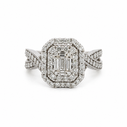 14K White Gold Diamond Double Halo Ring