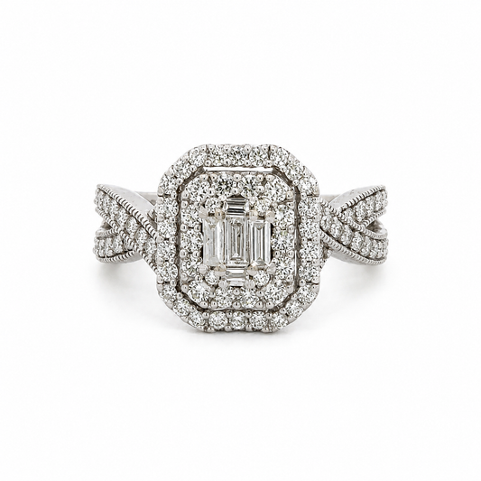 14K White Gold Diamond Double Halo Ring