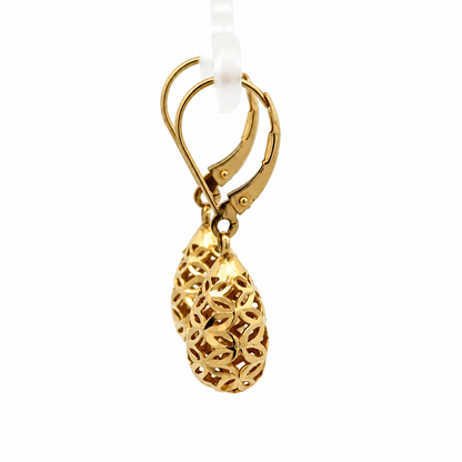 14K Yellow Gold Openwork Teardrop Earrings